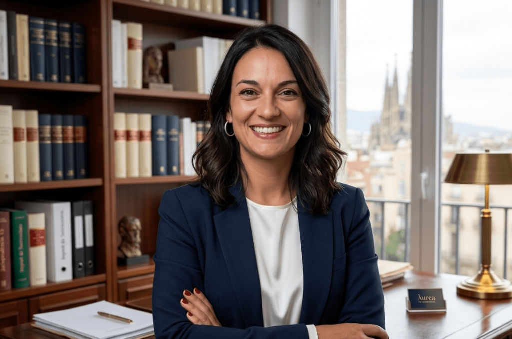 Retrato profesional de la fundadora de Àurea Patrimonial en su despacho en Barcelona.